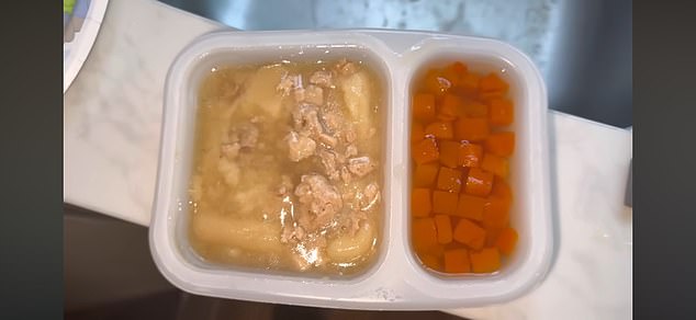 Many of the meals left him visibly recoiling. The mashed carrots, he said, were 'diabolical,' adding: 'Zero flavour at all. And they almost melt immediately in your mouth'