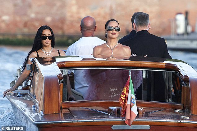 The sisters travelled in style as they took a boat to the island nuptials