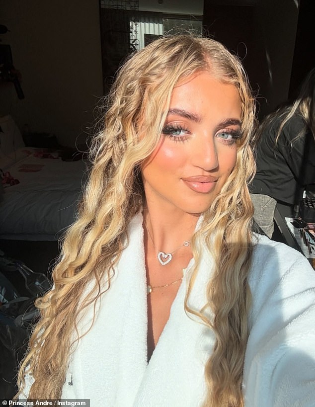 She sported a curly-haired looked similar to her mother in her heyday for the snap after getting ready for a Dua Lipa show