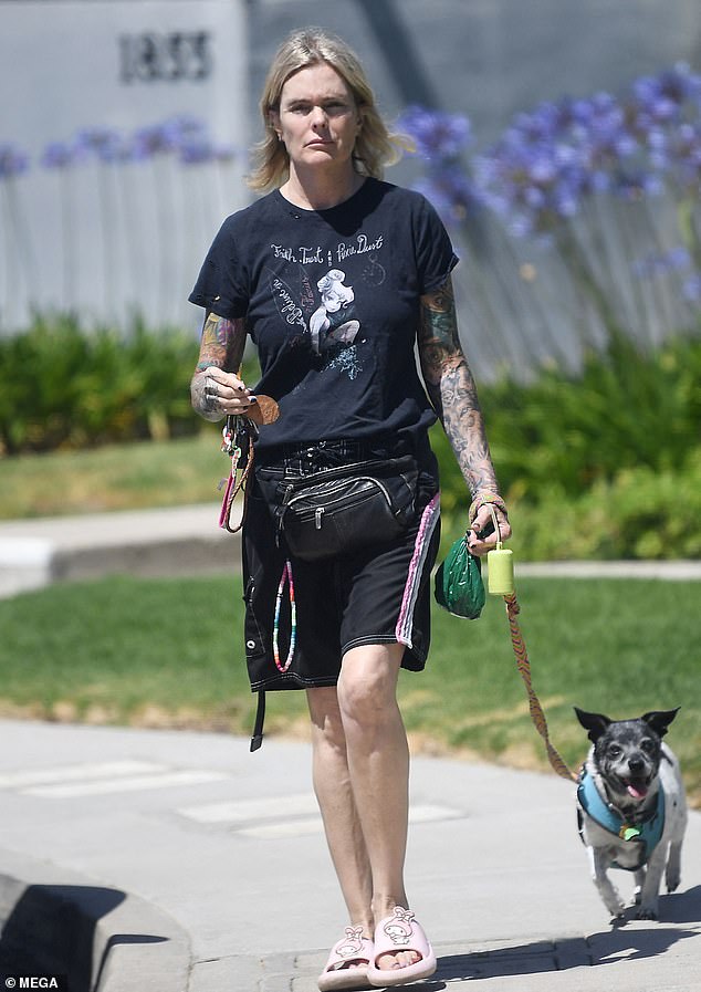 The actress and one-time model was pictured out in Los Angeles this week as she took her adorable black-and-white dog for a walk