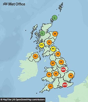 Pollen levels on Sunday
