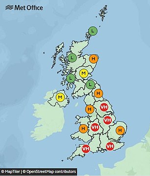 Pollen levels on Monday