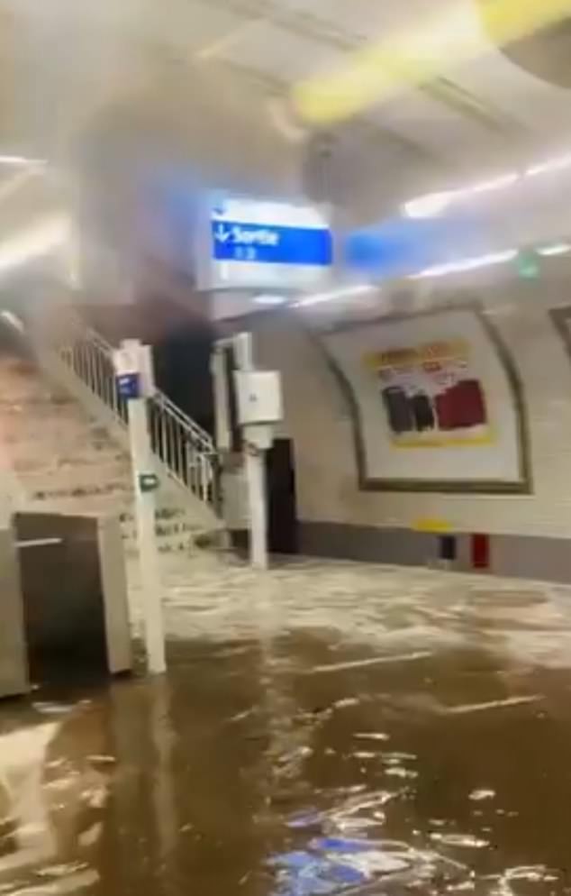 FRANCE: Violent storms in France saw Paris' metro system flood. Screen grab shows a flooded Metro station in the French capital following a torrential downpour on Thursday night