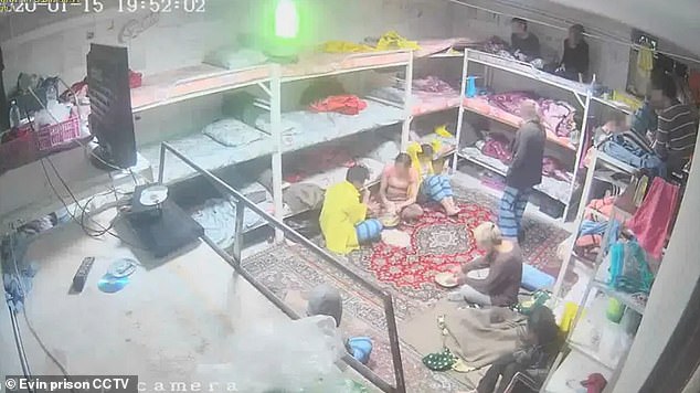 The inmates at Evin are cramped into three-high bunk beds in four cells of up to 20 people, where they are reportedly left 'freezing' in the winter and sweltering in the summer