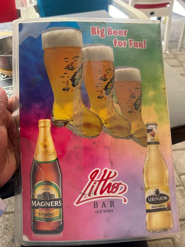 The drinks menu at Lithos Bar had no prices listed, only images of beer boots and fishbowl cocktails. The food menu however did have prices