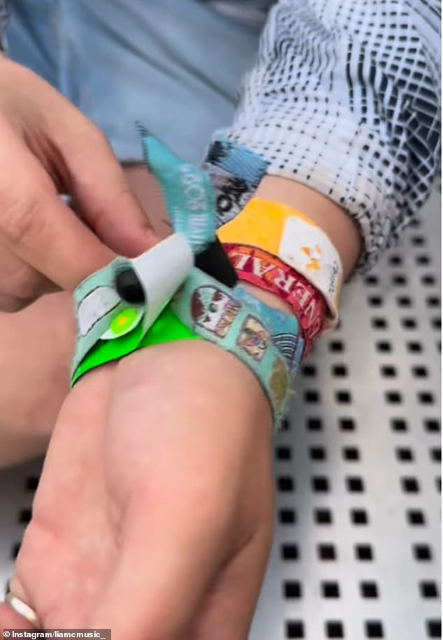 He bragged: 'My wristbands are all nothing ones I've just tied on, this is genuine, we've blagged it in'