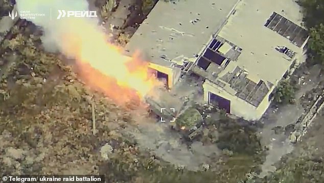 It then unleashes the jaw-dropping precision strike in the village around 35 miles away from the city of Zaporizhzhia