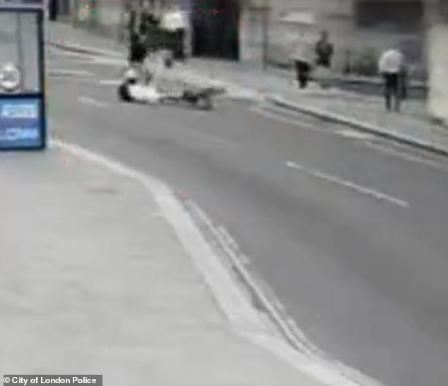 A quick-thinking pedestrian leapt into the street and intercepted the robber, who fell into the road while on his bike. Duarte, who initially stood up and was able to get back on his bike, was then chased down by two more members of the public