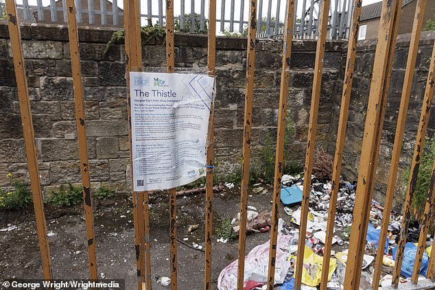 Signs have been placed at areas where addicts regularly inject in the open in an attempt to direct them to the safer drugs consumption room