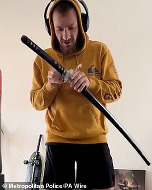 Monzo he hacked at the schoolboy with his 2ft sword (pictured)