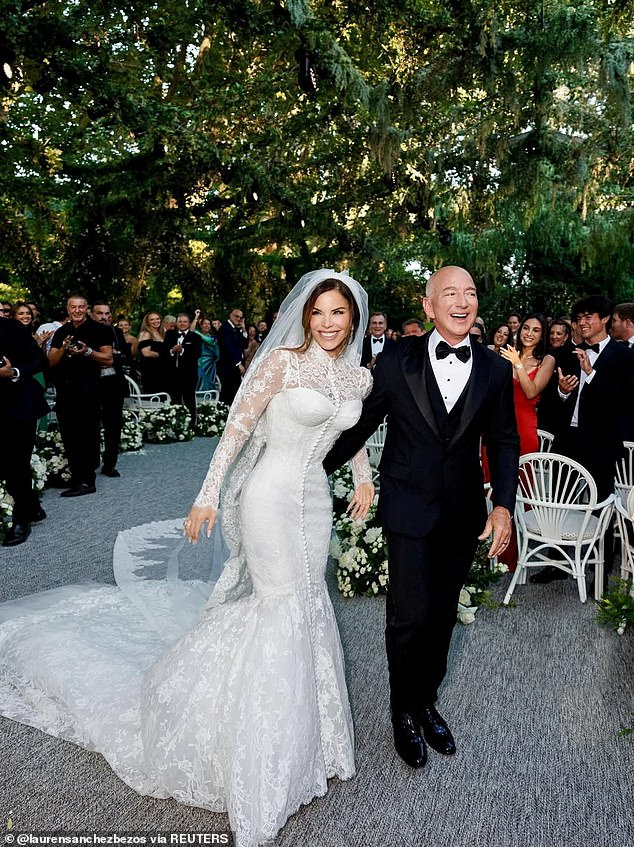 Sánchez, who has dated the Bezos since 2019, posted a photo of the two in the wedding regalia just minutes after saying 'I do'