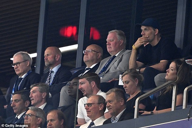 Thomas Tuchel (top right), England's senior team head coach, was in the stands on Saturday