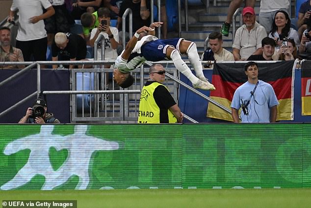 Omari Hutchinson made it 2-0 midway through the first half and he celebrated acrobatically