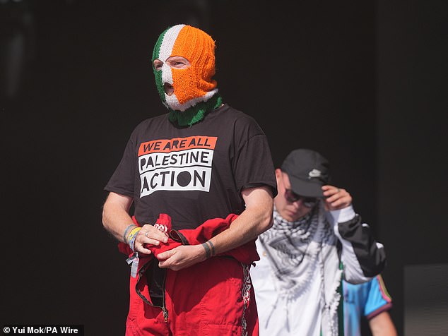 The now infamous Kneecap rapper J J O Dochartaigh wore a 'We are all Palestine Action' T-shirt on stage and led a Free Palestine chant
