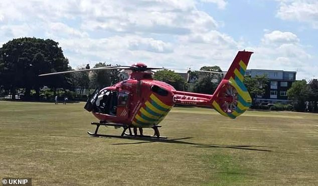Speaking exclusively to MailOnline, long-time Southend resident Adam Ramet, 54, described the incident as 'absolutely dreadful'. Pictured: An air ambulance at the scene