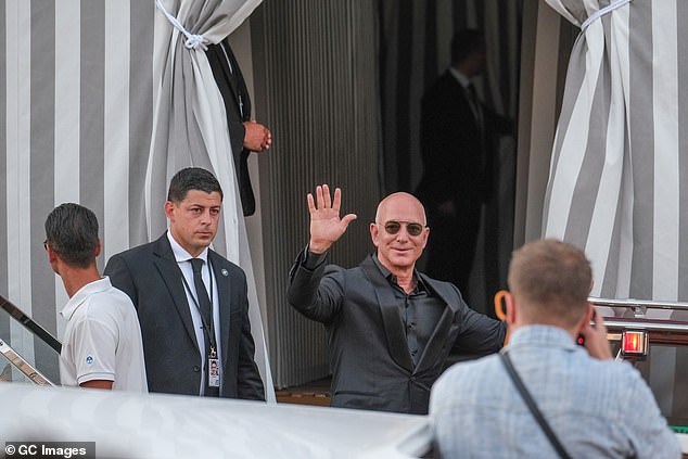 Bezos, 61, worth £177billion, has taken over the Italian city for a wedding estimated to have cost up to £40million