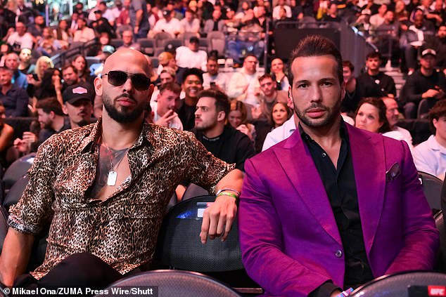 Andrew and his brother sit cage side during UFC 313 at the T-Mobile Arena, Las Vegas, in March this year