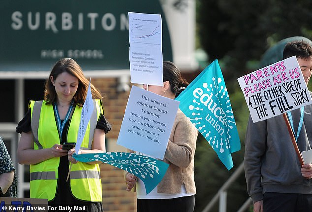 One teacher on the picket line said their pay is 'so bad that 90 per cent of teachers are having to take second jobs'