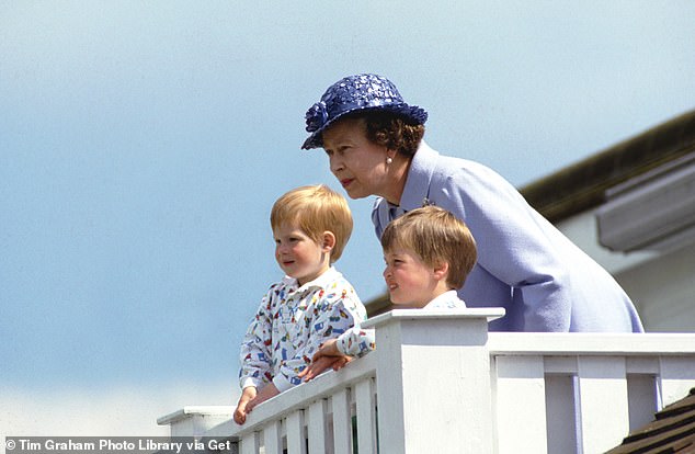 The Guards Polo Club, where the fundraiser takes place, also has a long-standing association with his family. The late Queen was its patron. Pictured: The late Queen with Princes William and Harry at the club in 1987