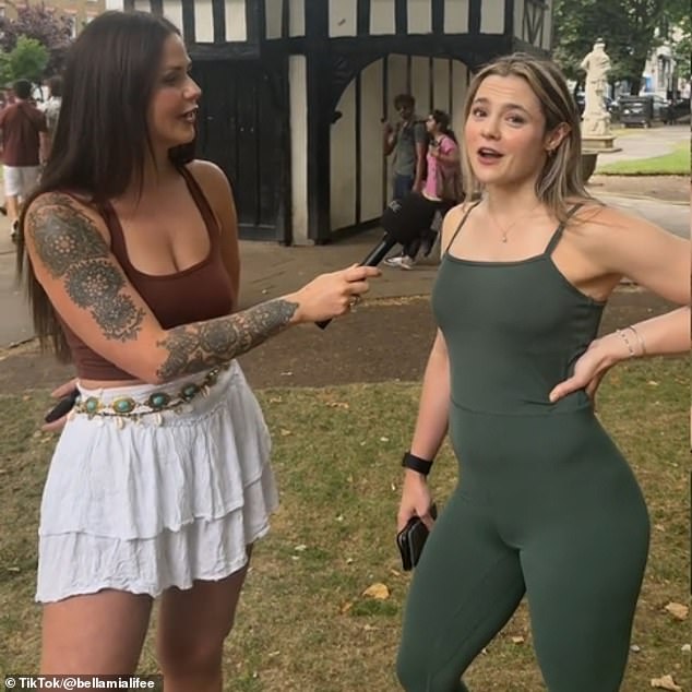The signature dark, reddish hair the actress (right, with interviewer Bella Mia, left) sported while playing Katie on Skins is now gone, replaced by long blonde locks