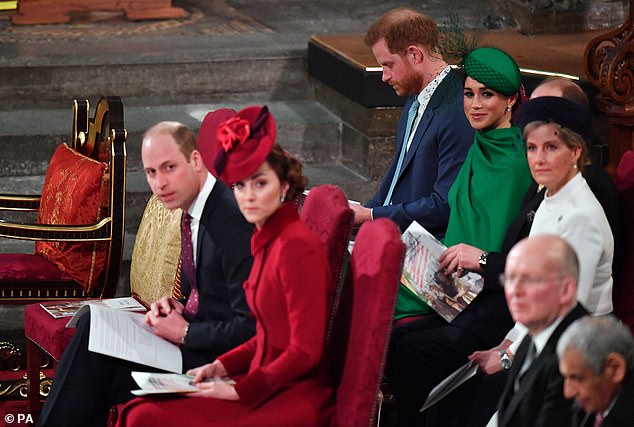 For the Duke and Duchess' final official engagement before they quit royal life in 2020, Sophie and Edward were seated beside them