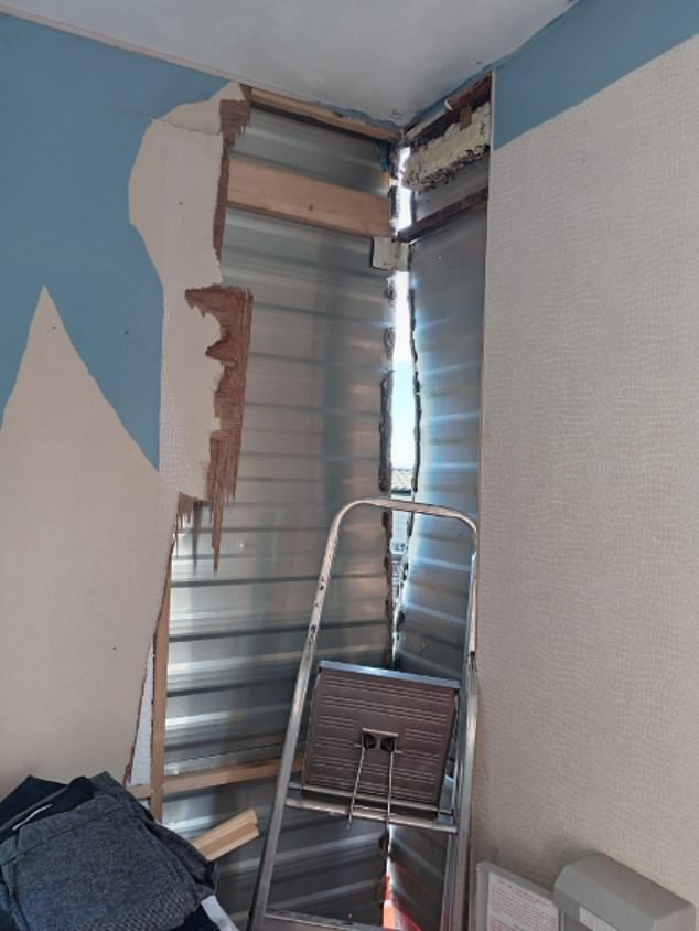 He added: 'The room meant to be our bedroom has a huge tear in the corner of the wall'