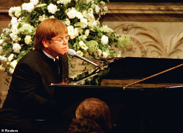 Elton John sings a rewritten version of his song Candle in the Wind as a tribute to Diana at her funeral on September 6, 1997