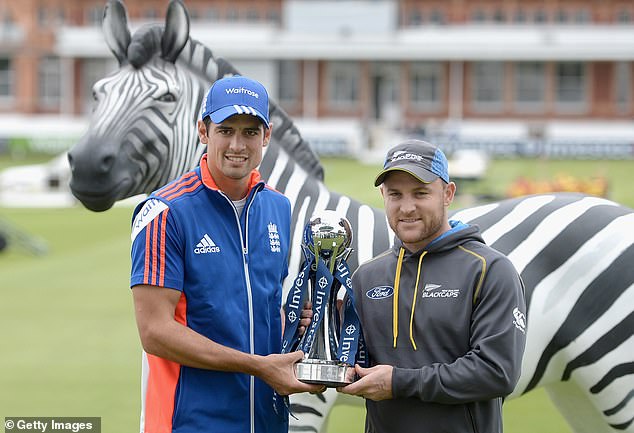 Bernard Kantor's zebra-logo banking firm also backed English Test cricket - former skipper Alastair Cook is seen here alongside New Zealand's Brendan McCullum at Lord's in May 2015