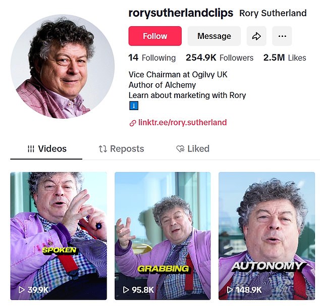 Mr Sutherland's analysis of how human behaviour affects society and influences marketing have made him a cult social media star, with 240,000 followers on TikTok
