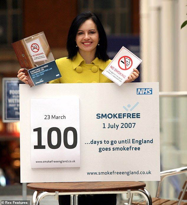 Then-Public health minister Caroline Flint launched a 100-day countdown to a ban on smoking in public places at a Wetherspoon pub in London Victoria station on March 22, 2007