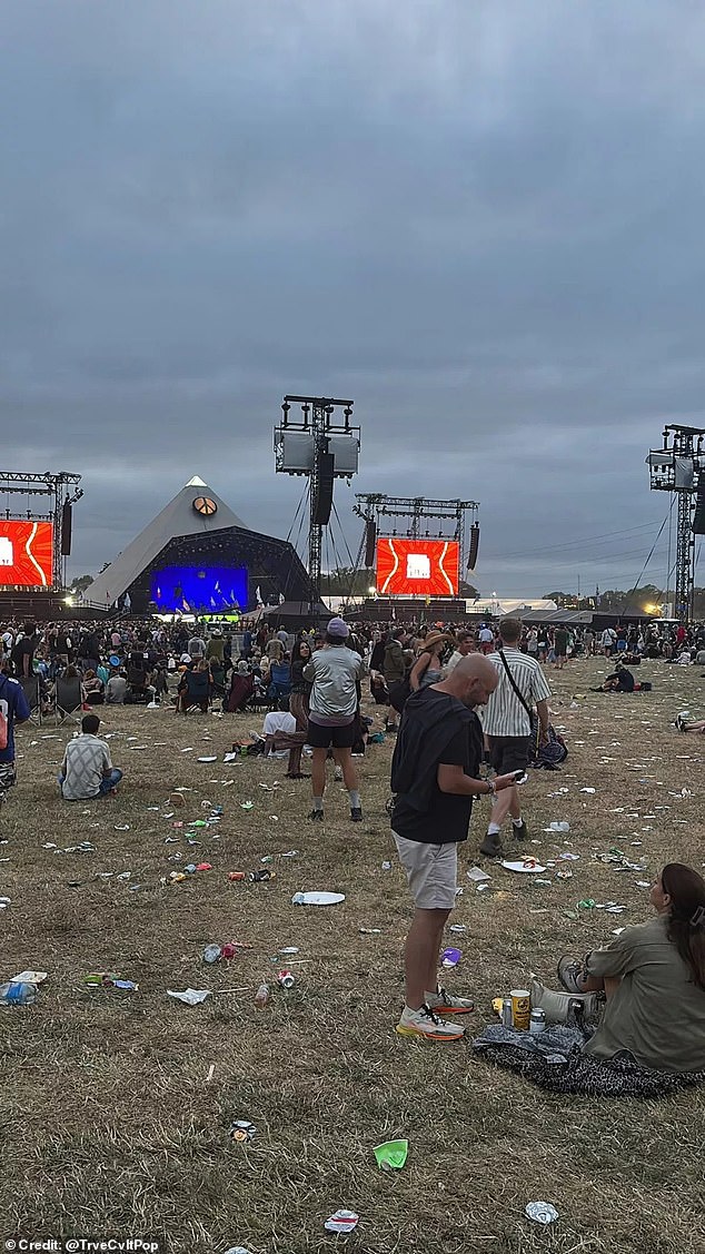 While Neil played to thousands of his hardcore fans, his show was undoubtedly one of the least watched Saturday night headline slots for many years. So sparse was the crowd (pictured) that those watching were able to walk right up to the barrier