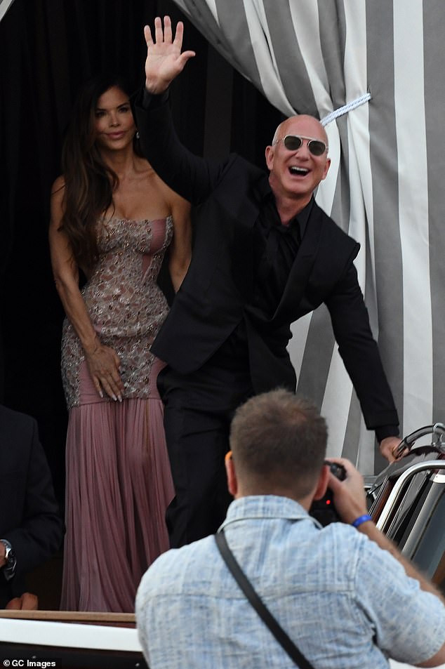 The marriage is the second for both Bezos and Sanchez, who have seven children between them