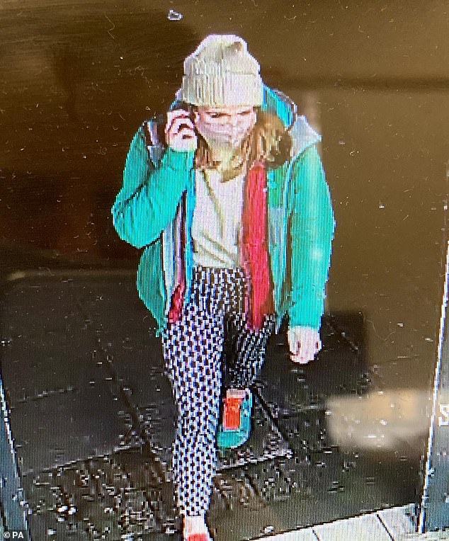 Judge Mike Snow told Holmes: 'Taking place against the background of the Sarah Everard case, I find it astonishing anyone would ever think it was appropriate to send two messages referencing kidnap, rape, murder and burning of the body' (Pictured: CCTV footage captured on the night Ms Everard went missing)