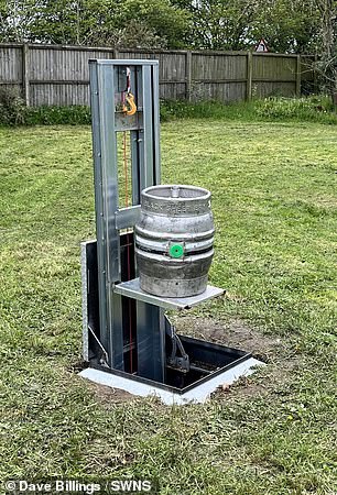 A beer lift disguised as a keg that carries drinks down to the bunker