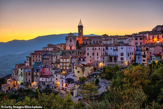 The same 7 per cent flat tax rate is available to the southern half of Italy. Pictured, the glorious hillside town of Colledimezzo
