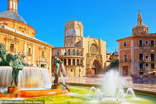 Spain might be the favourite retirement destination for many Britons - yet on £45,000 you'll end up paying £11,000 tax. Pictured, the Fountain Rio Turia in the centre of Valencia