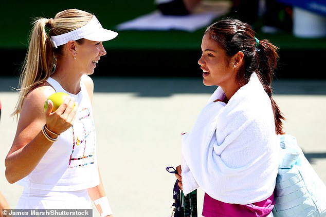 Raducanu was seen training with Katie Boulter ahead of the action at SW19