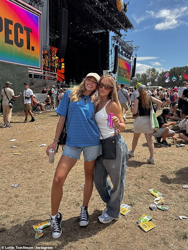 Zara has seemingly been given the family seal of approval as she was snapped cuddling up to boyfriend Louis Tomlinson 's sister Lottie at Glastonbury on Saturday