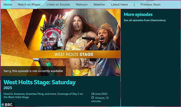Bob Vylan's entire performance was live-streamed on the BBC iPlayer but it has since been taken down