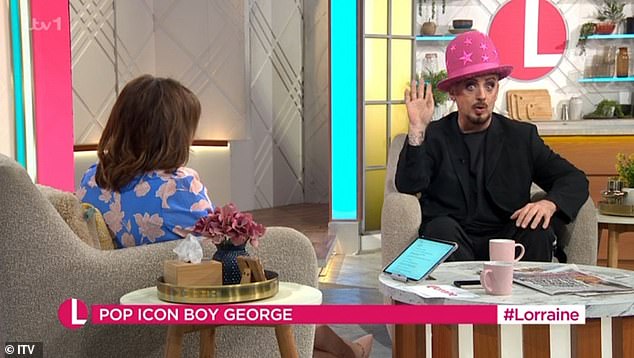 Boy George sent a defiant message to 'muggle' JK Rowling live on Wednesday's episode of Lorraine (pictured)