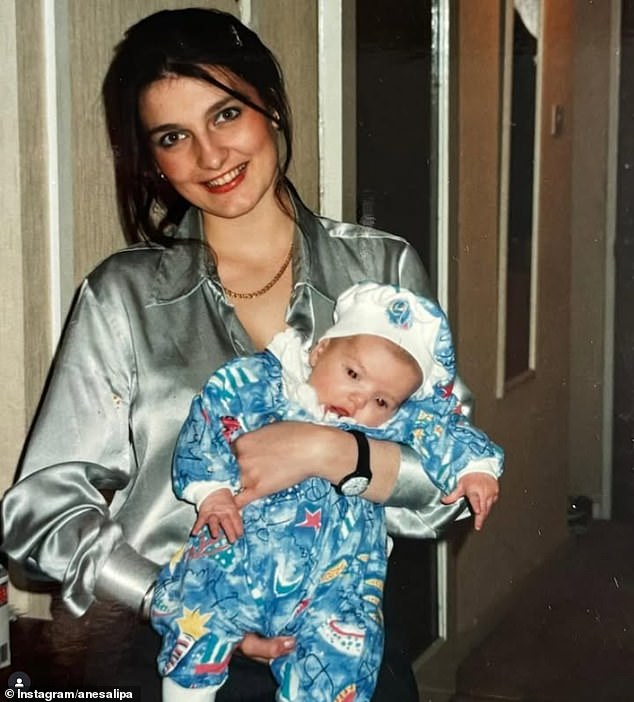 Dua was born three years after her parents' arrival in London, but when Kosovo declared independence in 2008, the Lipas returned to Pristina. Pictured: Anesa and baby Dua