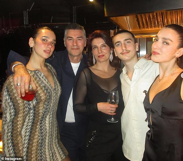 L to R: Dua Lipa, her father Dukagjin, mother Anesa, brother Gjin and sister Rina