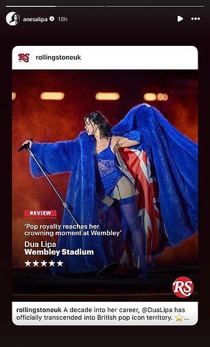 She also reposted a five-star review from Rolling Stone