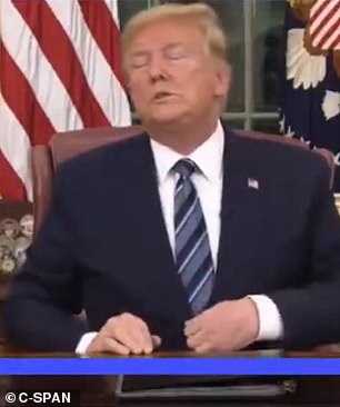 Trump let out an exaggerated exhale after someone off-camera said 'We're clear'