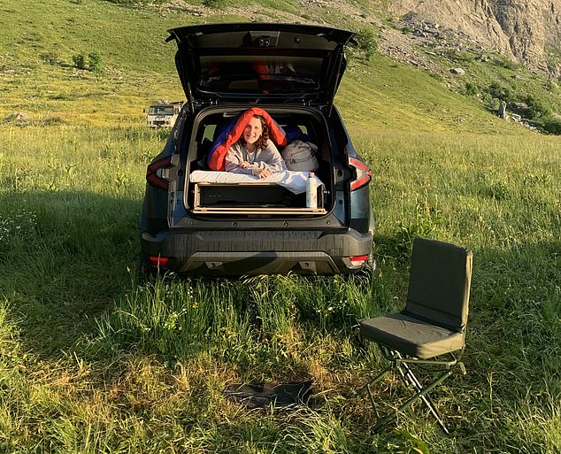 The back seats of the car flip down and - hey, presto - a sleep pack essentially folds out inside the car to create a mattress