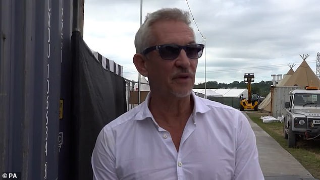 Gary Lineker (pictured) was speaking during an on-stage conversation with Groove Armada DJ and farming advocate Andy Cato at the Glastonbury event on Saturday afternoon