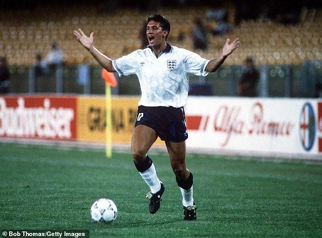 Former England captain Gary Lineker, who scored 48 goals for the Three Lions, is pictured here representing his country against Egypt at the 1990 World Cup in Italy