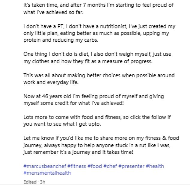 Marcus went onto candidly discuss his struggles with his weight in a lengthy caption