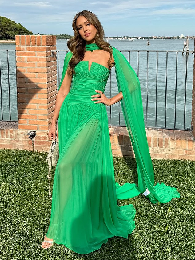 Jessica wore an emerald green gown and captioned the post with a string of green heart emojis