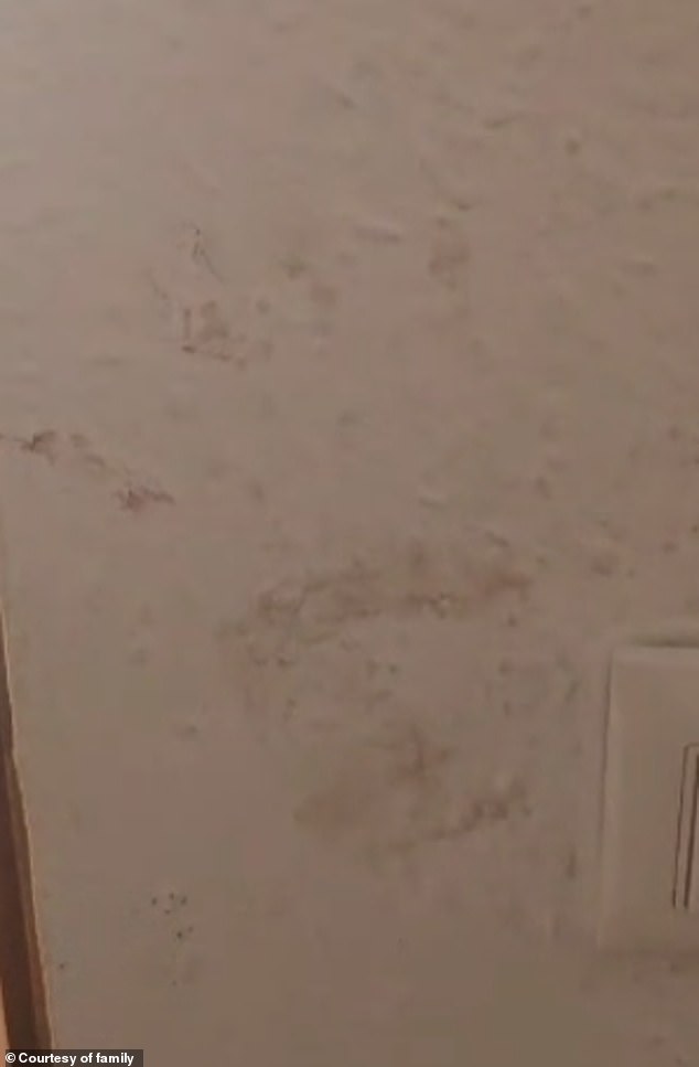 A large bloody handprint can be seen next to the light switch on the wall in Brett's home